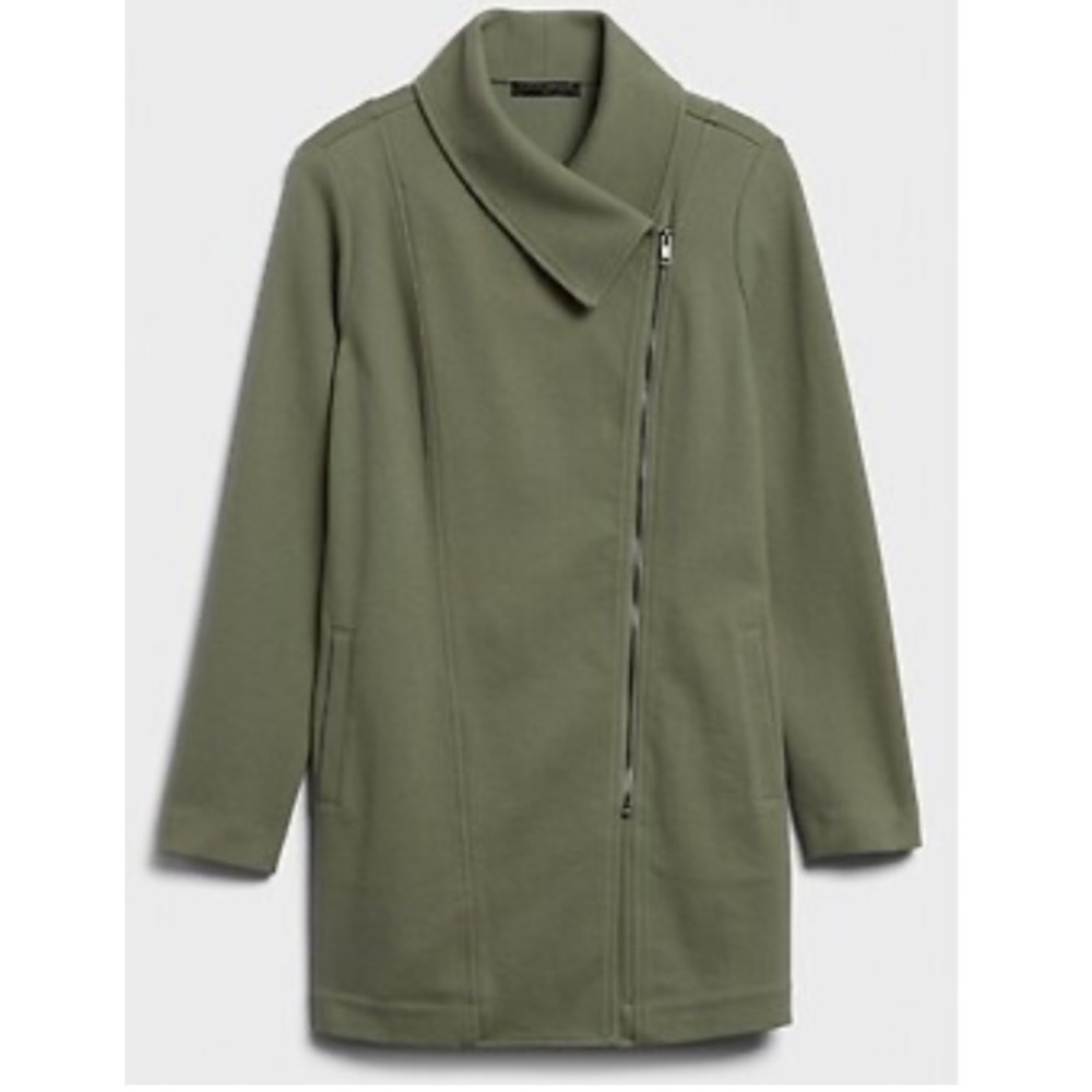 Banana Republic Twill Moto Long Knit Jacket in Olive Green